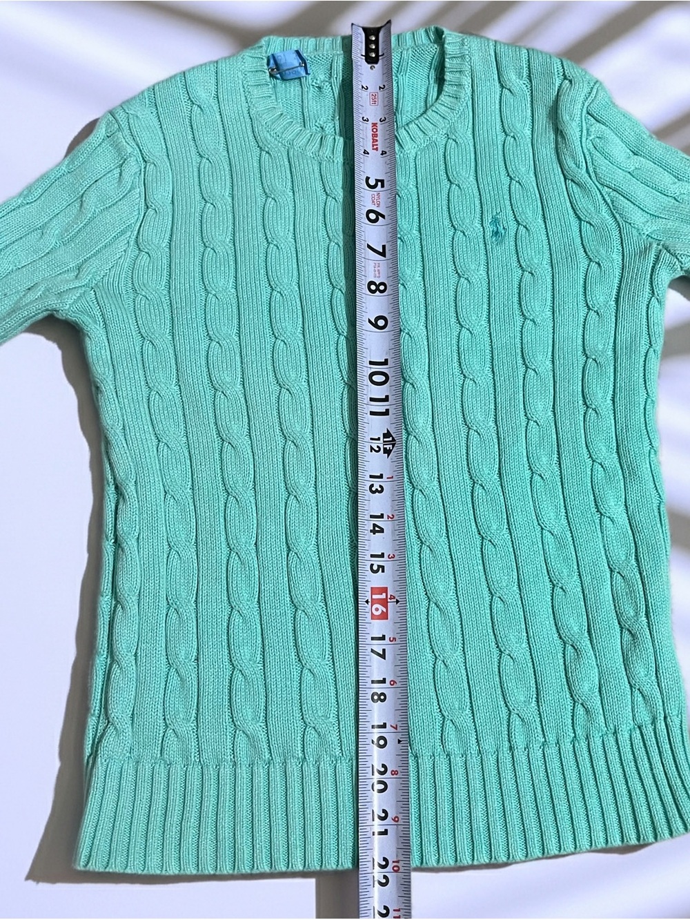 Polo by Ralph Lauren Women’s Cable Knit Crewneck Sweater - Mint - Picture 3 of 3